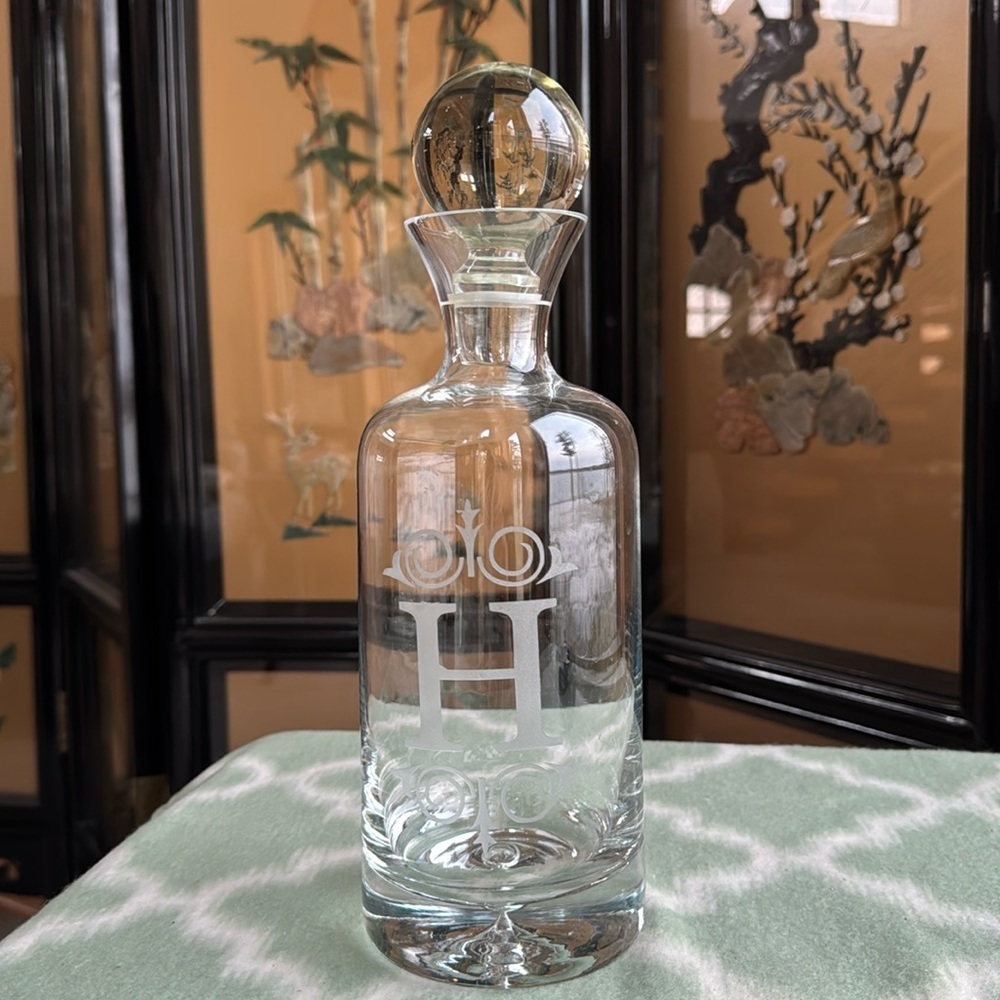 Glass Decanter with Monogram H - clear